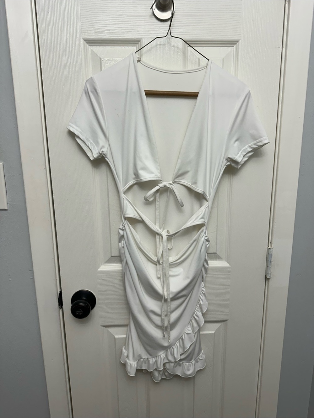 White Tie-Back Ruching Mini Dress